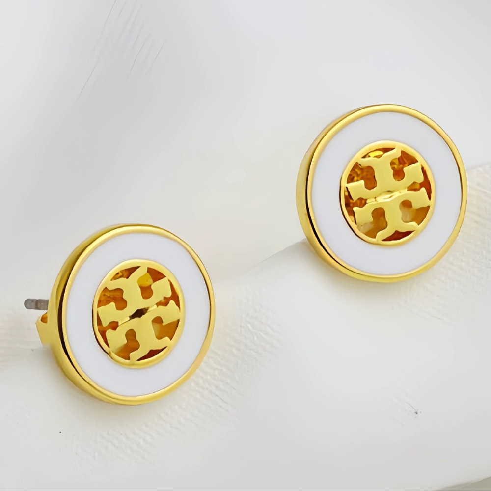 Tory Burch Classic Enamel Hand Painted Hollow Geometric Logo Earrings